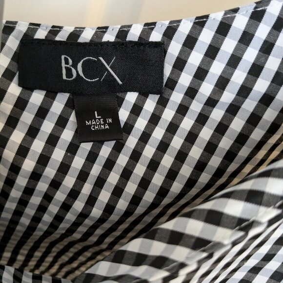 BCX Black & White Gingham One Shoulder Look Sleeveless Top, Size Large - Picture 9 of 11